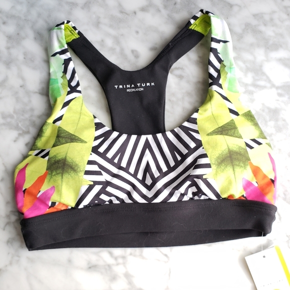 Trina Turk Neon Tropical Palm Neon Sports Bra SZ XS - Picture 1 of 3